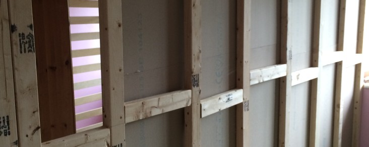 Stud wall bedroom partition.
